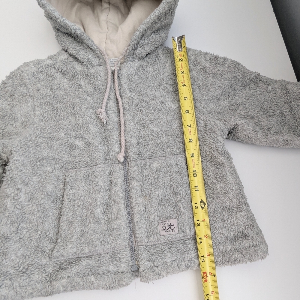 Adorable Girls' Cozy Gray Zip-Front Sherpa Jacket with Hood - Picture 9 of 16